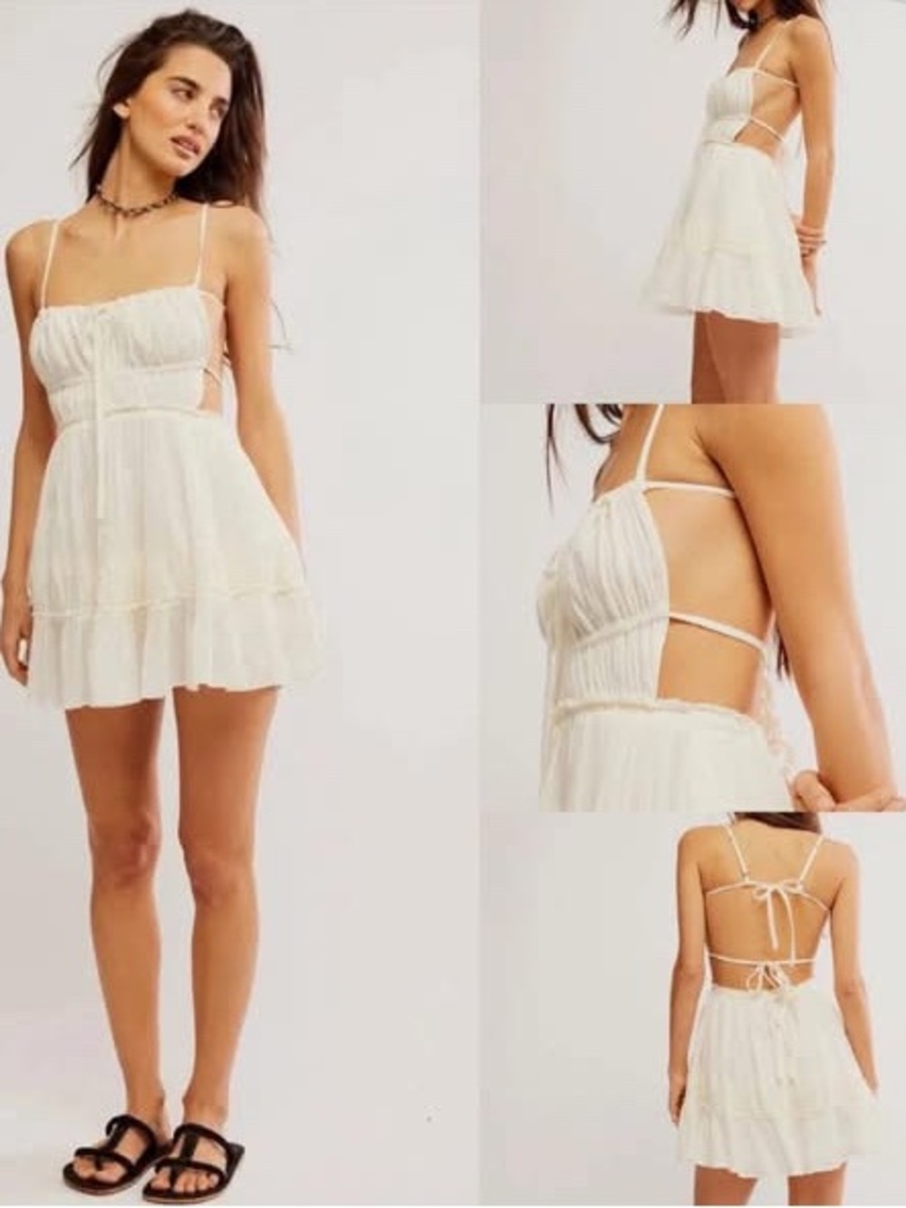 NWT Free People Cream White Open-Back Tiered Mini Slip Dress